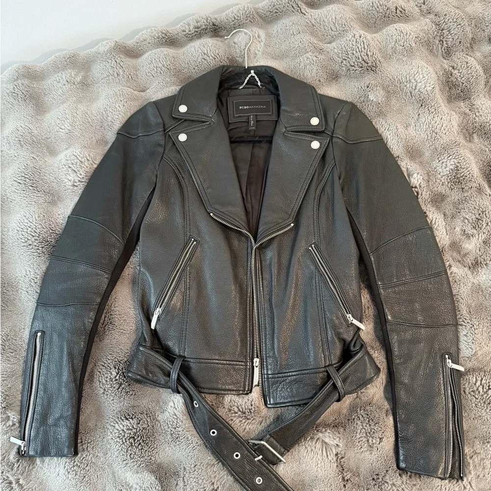 BCBG Maxazria Black Leather Biker Jacket - Picture 1 of 6